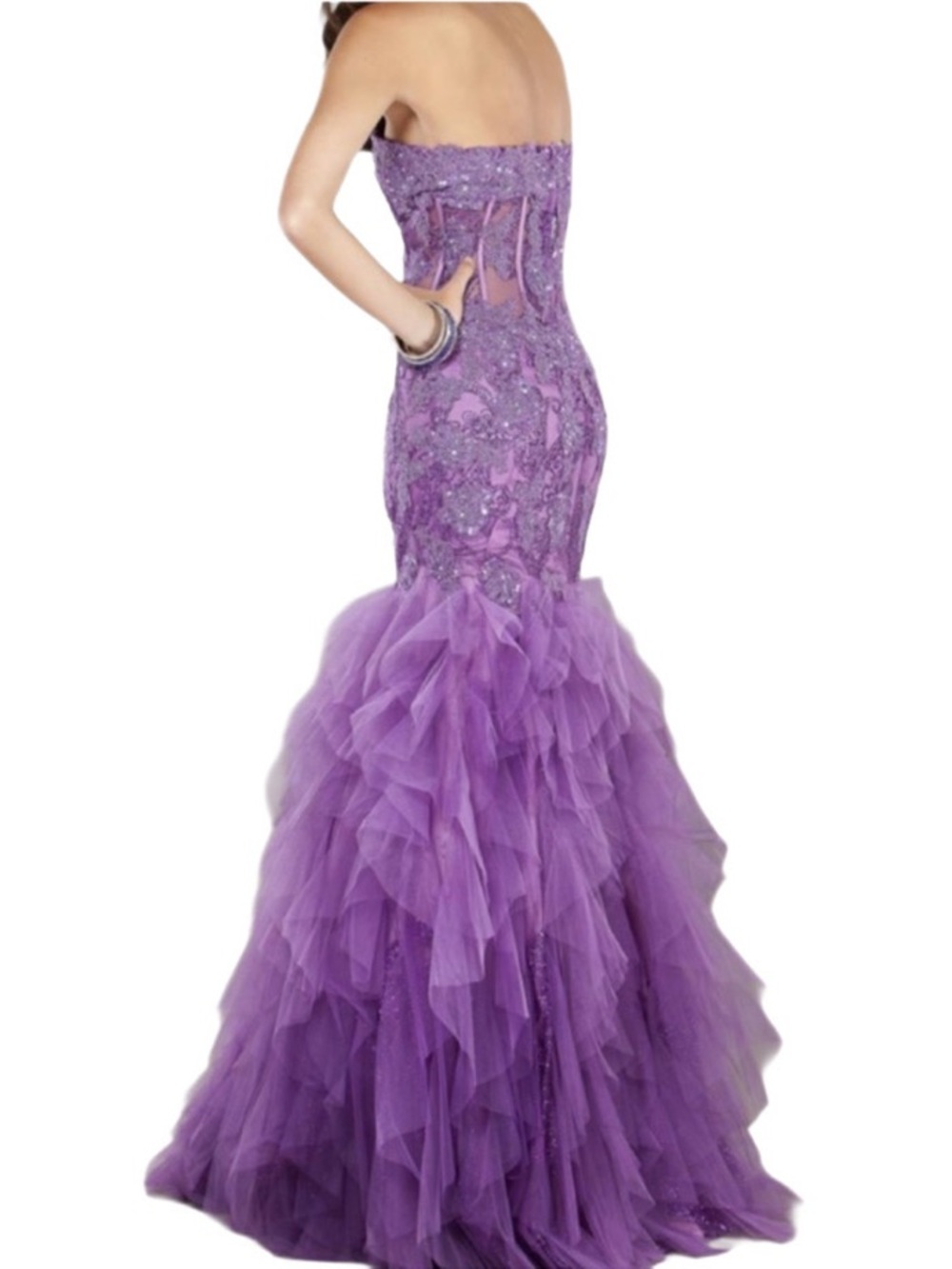 Jovani 1267 Purple Strapless Beaded Corset Mermaid Tulle Fairy Gown Sz 12 - Picture 3 of 16